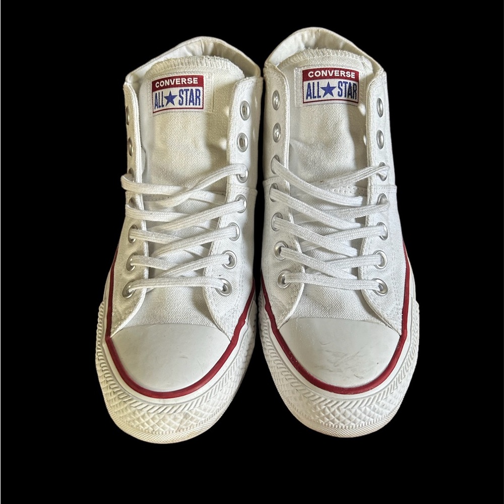 Converse All Star Women's White Canvas Low Top Sneakers with Red Trim